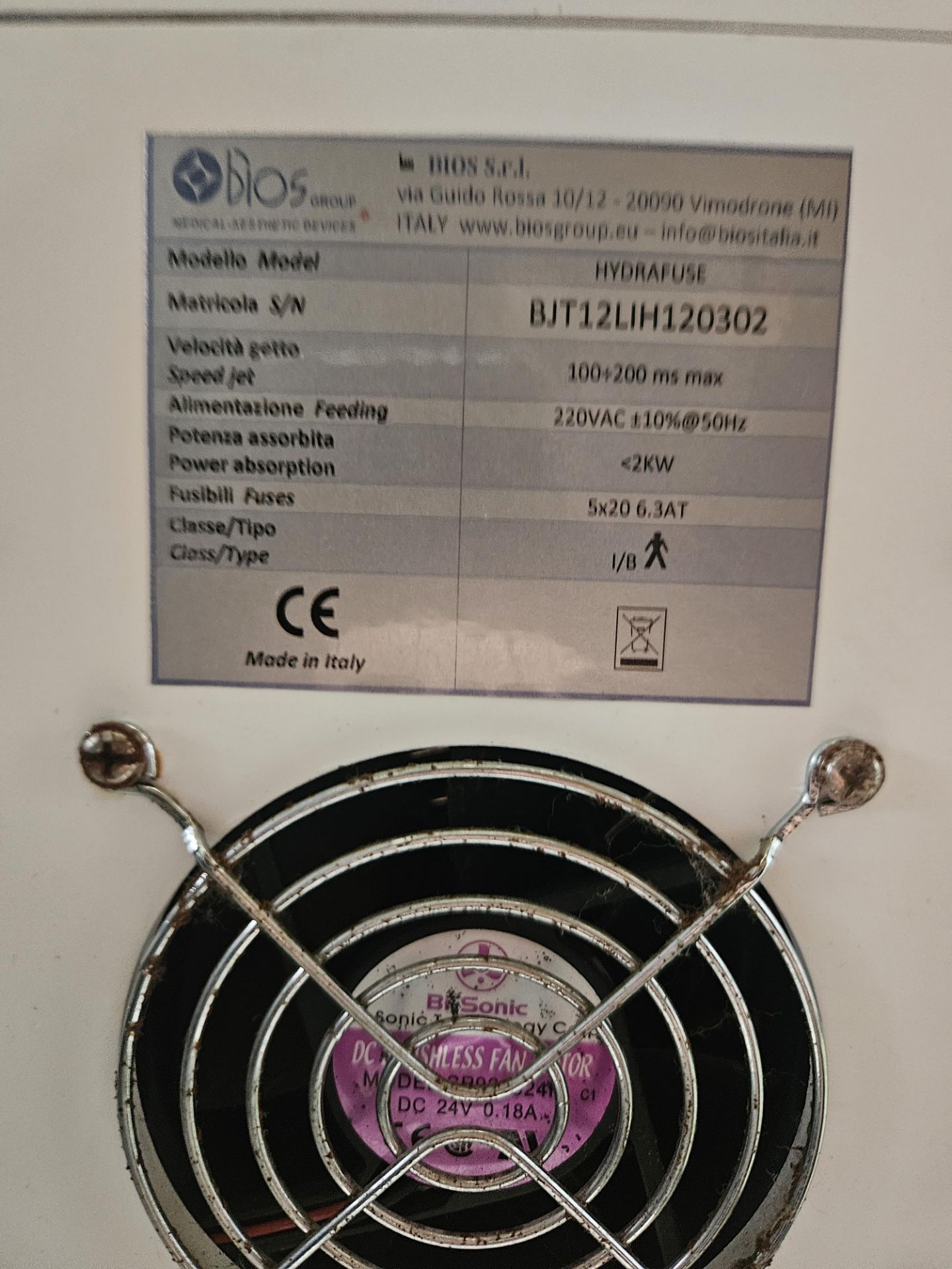 BIOS Group medical asthetic device HYDRAFUSE Serial number BJT12LIH120302 - Bild 5 aus 5