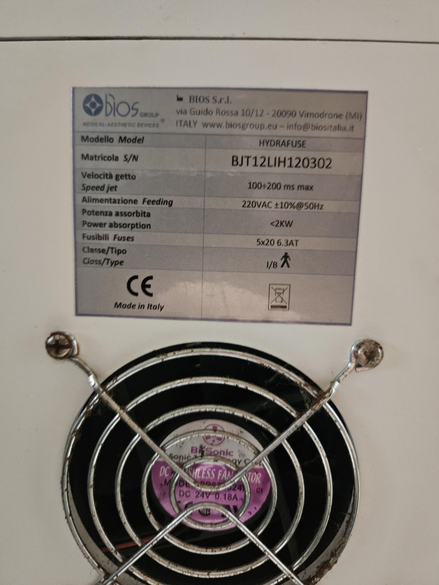 BIOS Group medical asthetic device HYDRAFUSE Serial number BJT12LIH120302 - Bild 4 aus 5