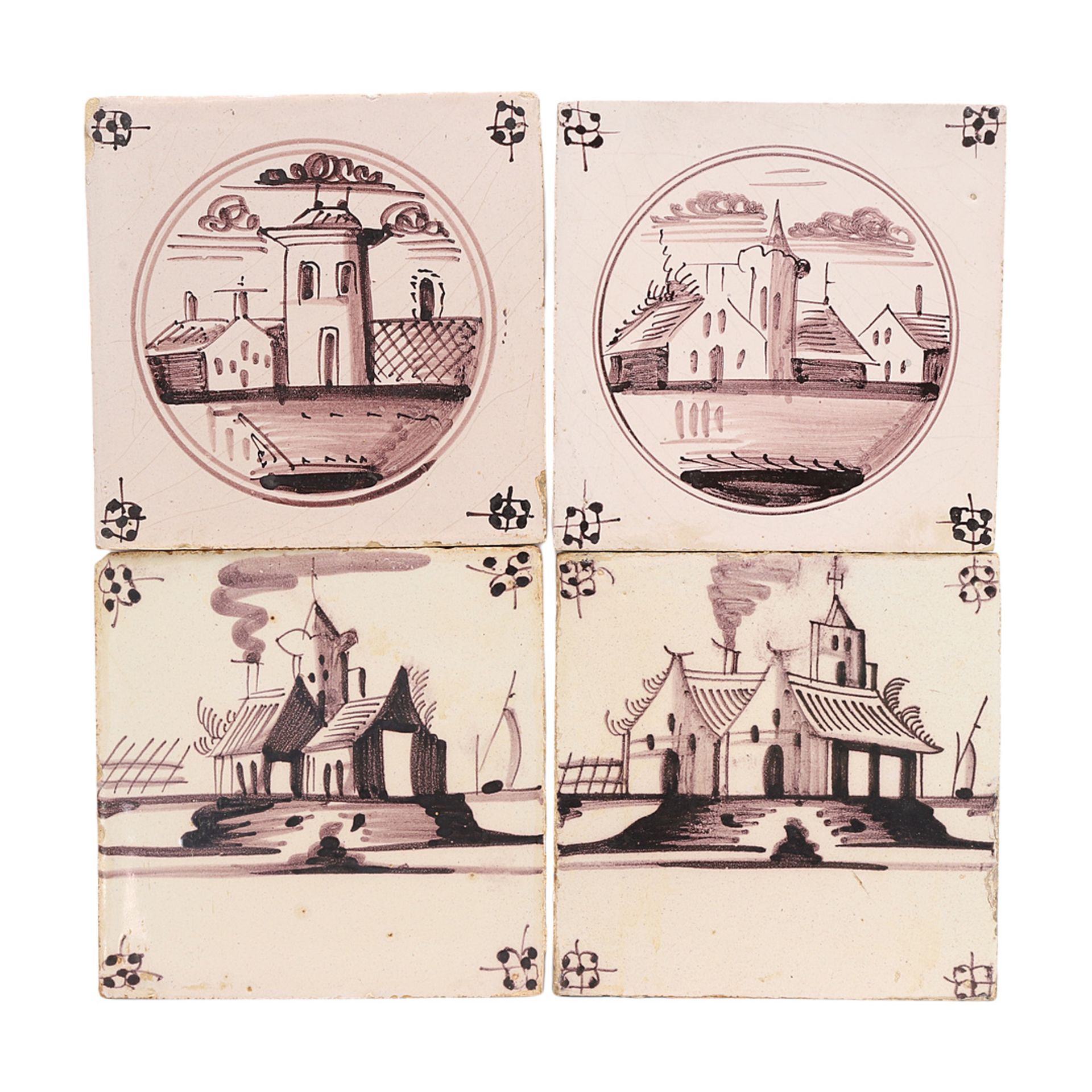Four tiles, Holland, 19th century