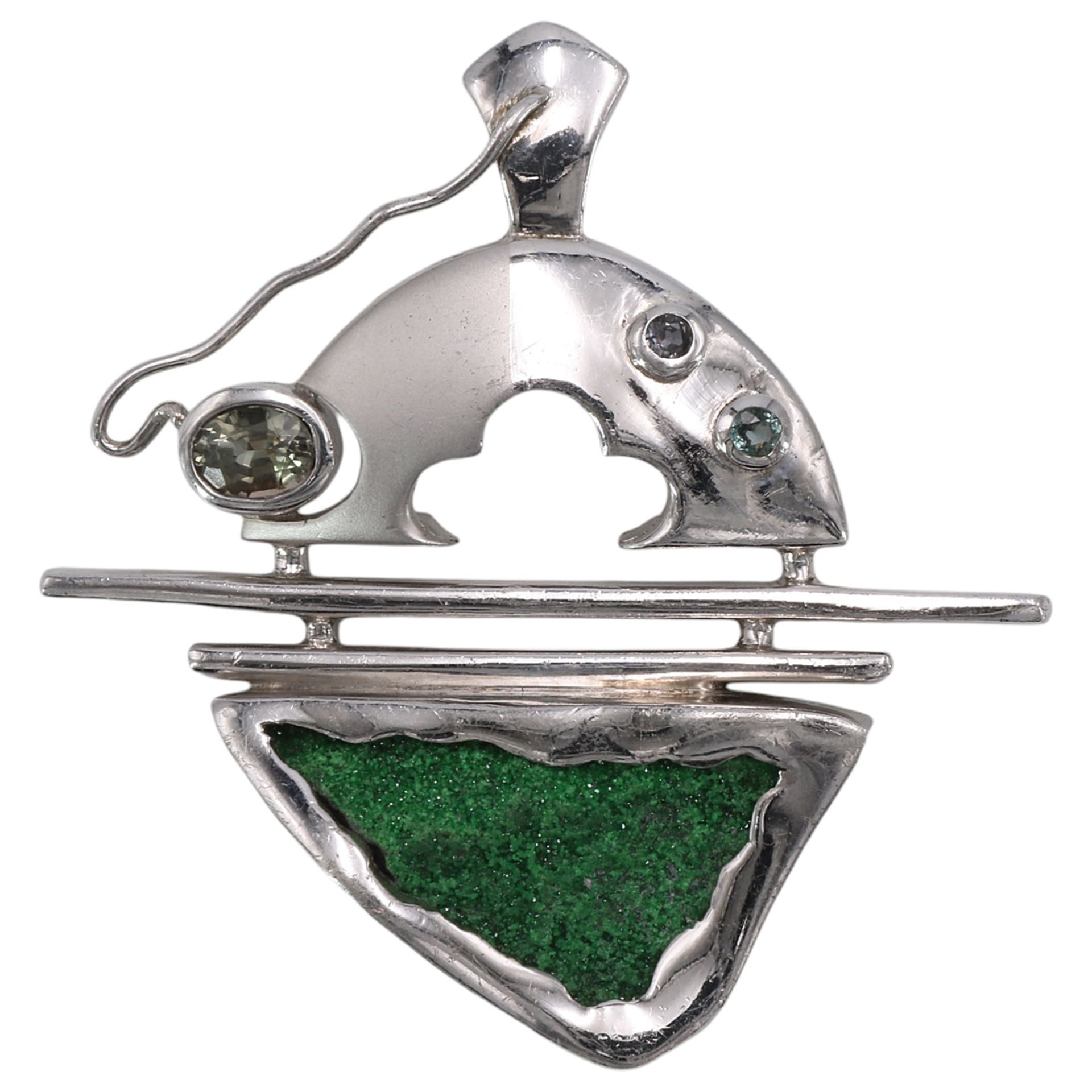 Opulent pendant with Uwarowite sterling silver, a Uwarowite (emerald green garnet) raw stone in a