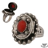 Antique poison ring with coral cabochon