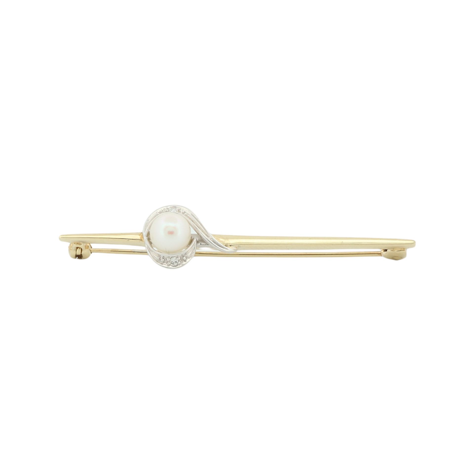Bar brooch with attached pearl and diamonds - Image 2 of 3