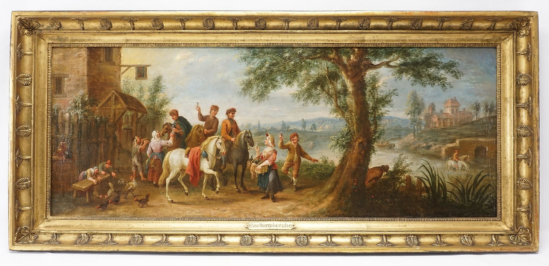 Jacques Guillaume van Blarenberghe (1691-1742), Riders in front of a tavern by the river - Image 2 of 4