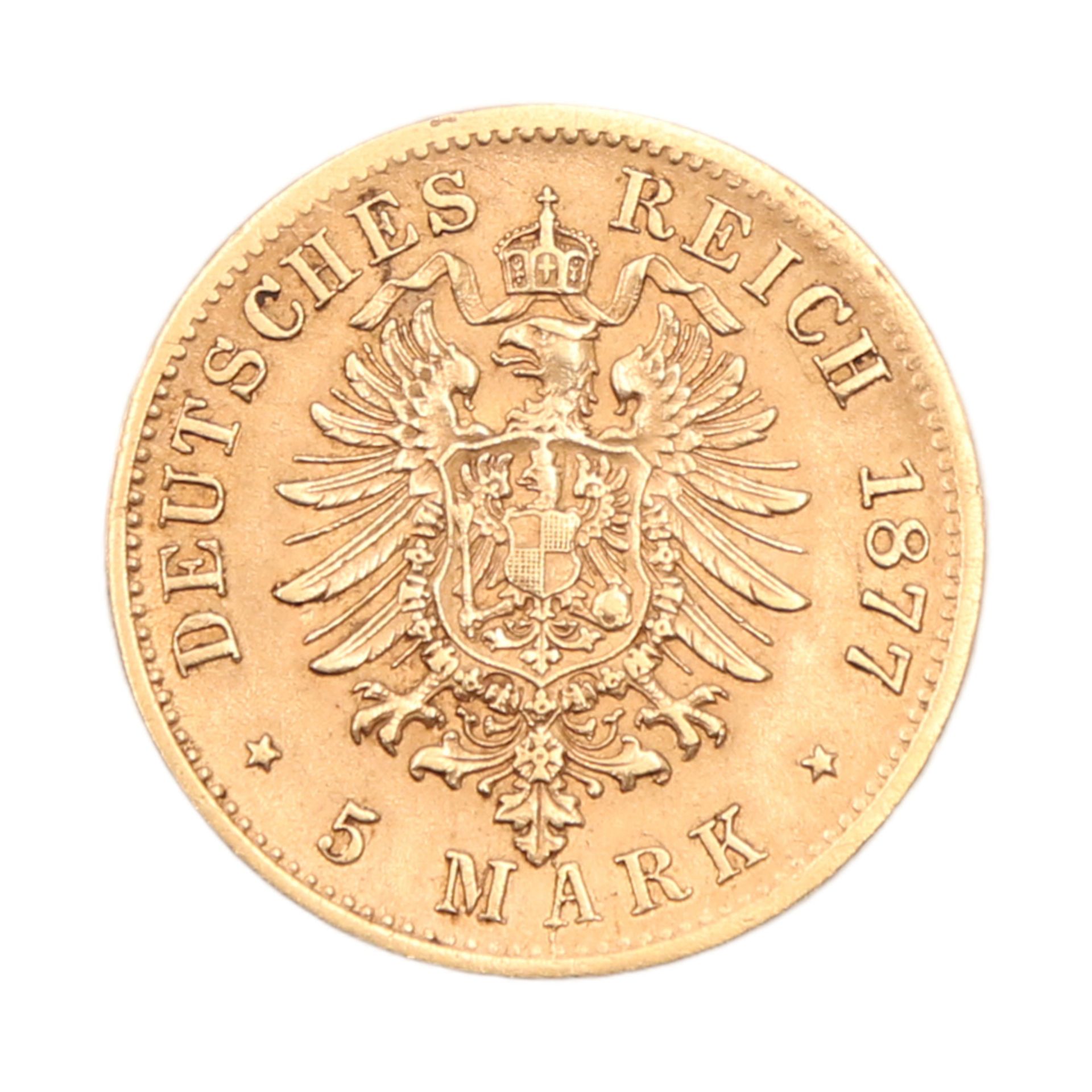 5 Mark Reichsgold coin, Saxony, 1877 - Image 2 of 2