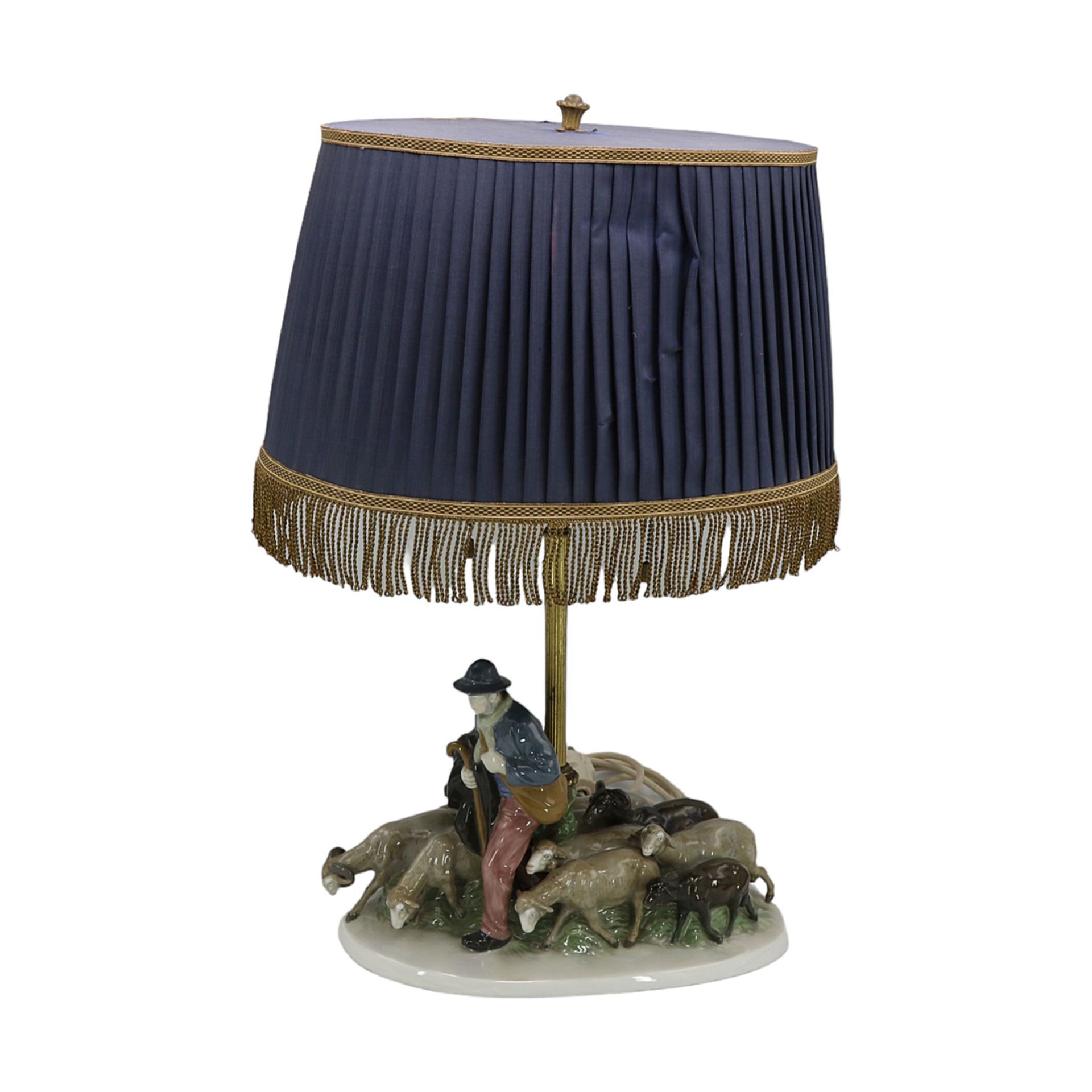 Fraureuth table lamp, shepherd with flock, 1st half of the 20th century