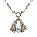 Theodor Fahrner Art déco Collier mit blauem Spinell und Markasiten