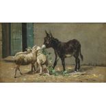 Tiermaler,  Esel und Schafe