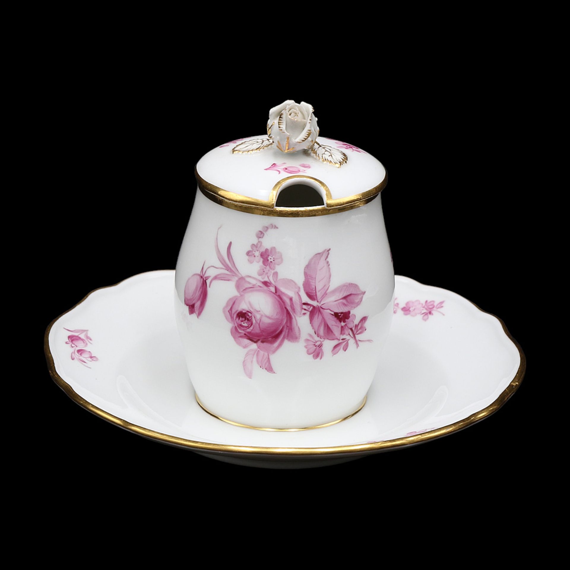 Meissen Senfgefäß mit Blumenmalerei