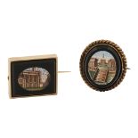 Two brooches with millefiori micromosaics including the Capitol in Rome, Italy