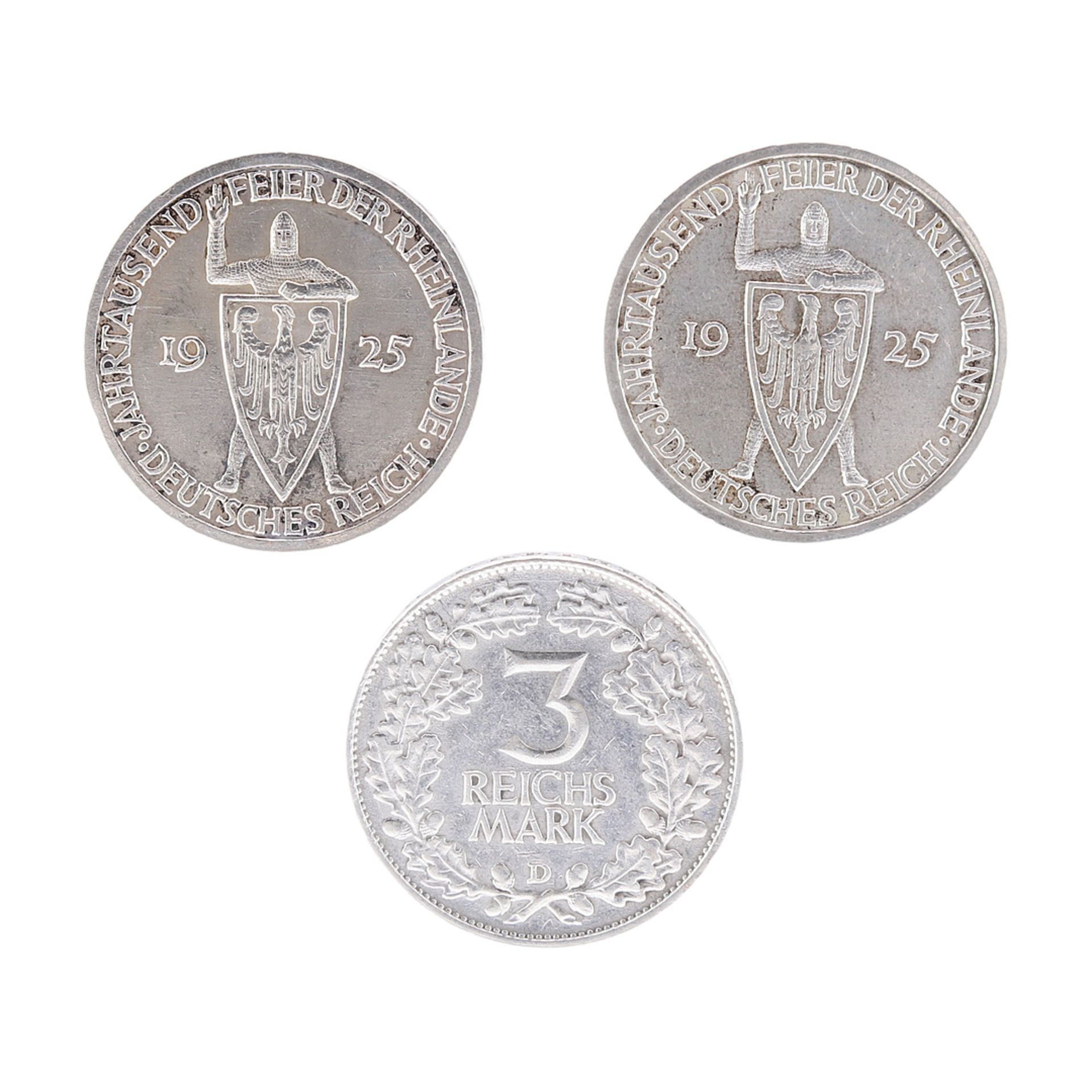 3 x 3 Reichsmark, Weimar Republic, Rhineland, 1925 - Image 2 of 2