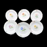 Six Meissen dessert/cake plates with flower painting  