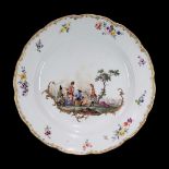 Meissen plate with sutler and soldiers, Watteau painting
