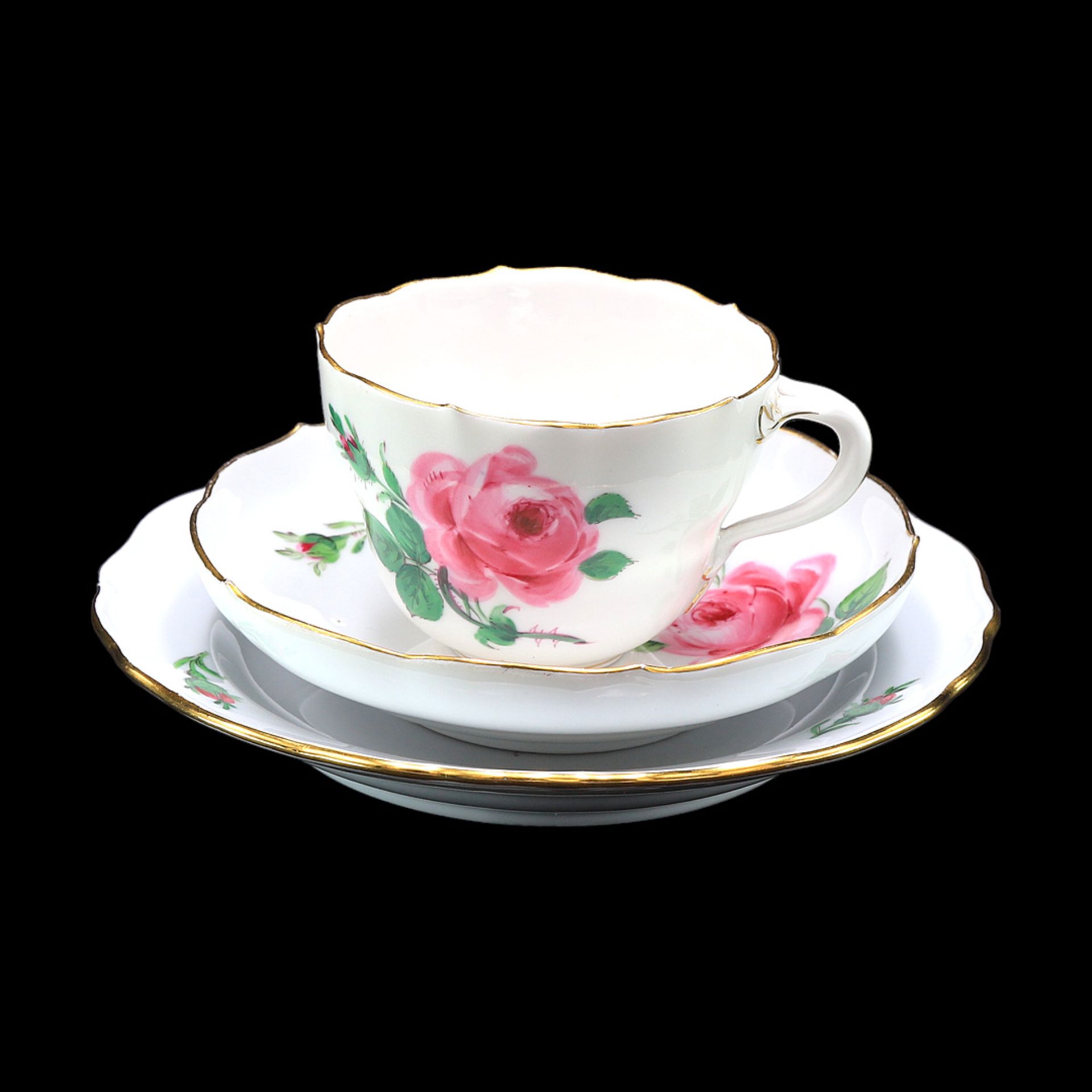 Meissen Kaffeegedeck mit Roter Rose