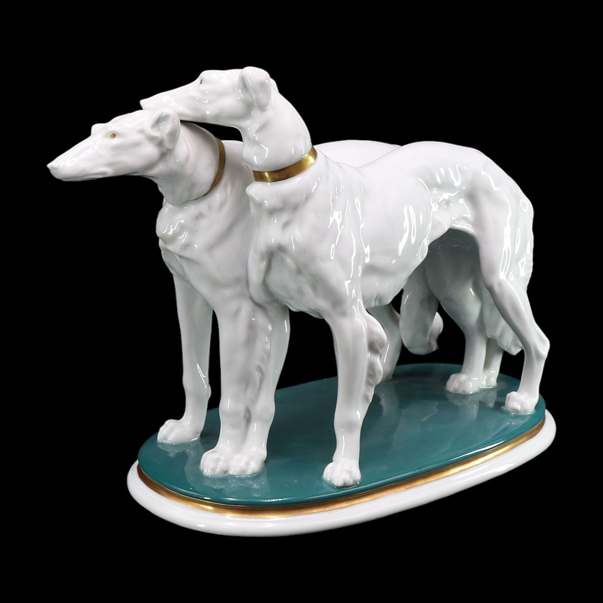 Porcelain factory Karl Ens Volkstedt pair of greyhounds - Image 2 of 4