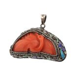 Pendant with red coral as a crane