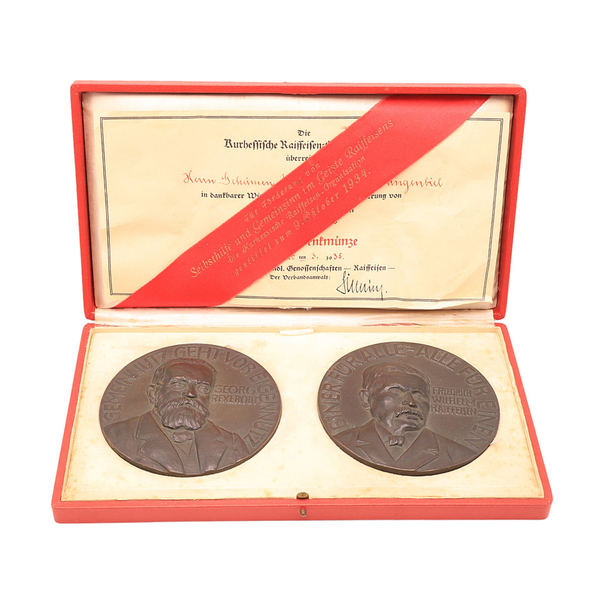 Paar Medaillen R. Rexerodt & F.W. Raiffeisen,  1935