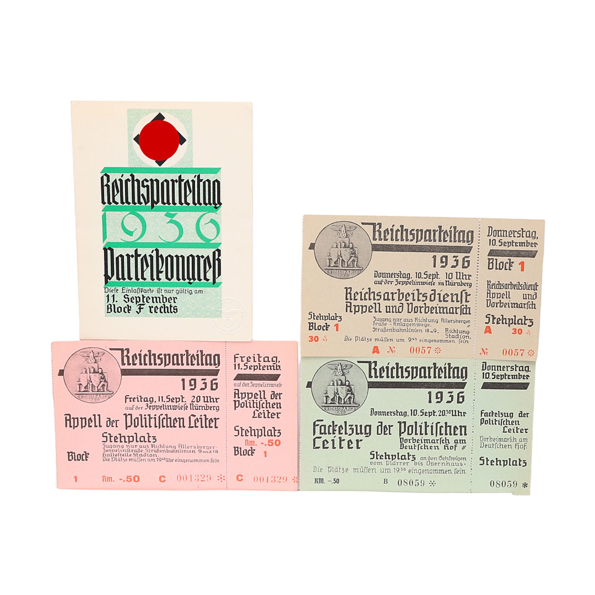 Four tickets, National Party Congress Nuremberg, 1936