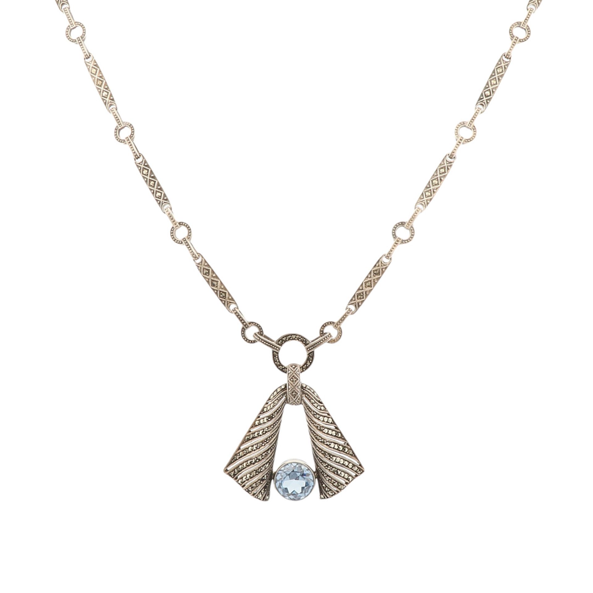 Theodor Fahrner Art Deco necklace with blue spinel and marcasites - Image 2 of 4