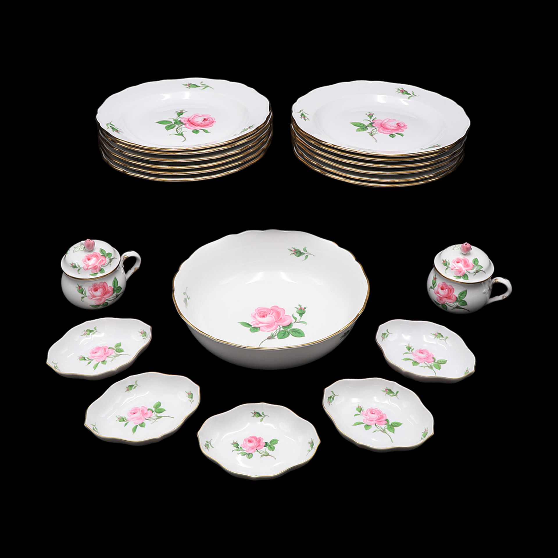 20-teiliges Meissen Konvolut mir Roter Rose