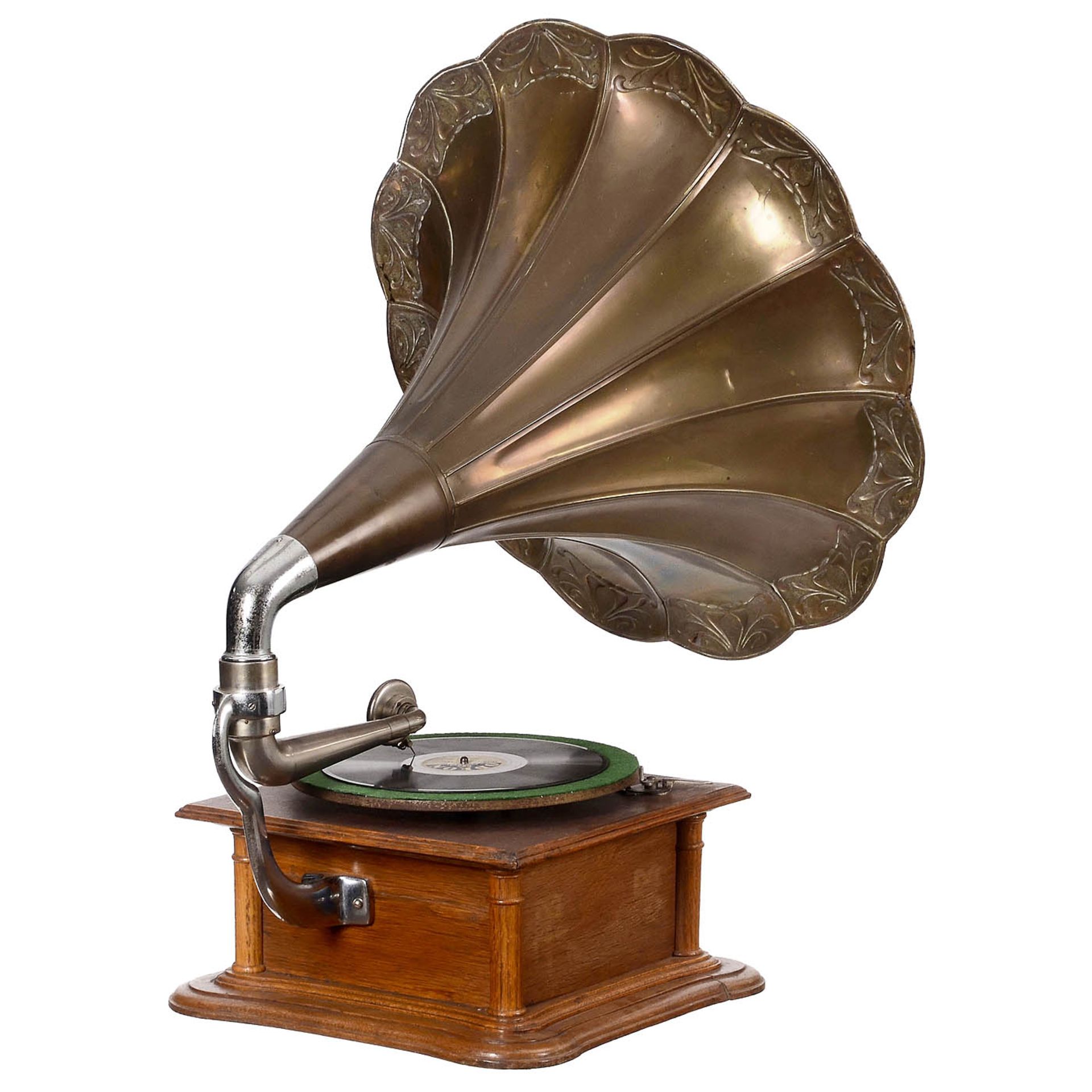 Gramophone with Brass Flower Horn, c. 1910 - Image 2 of 2
