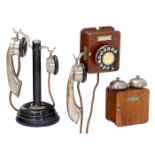 2 French Telephones and 1 Telephone Bell, c. 1925