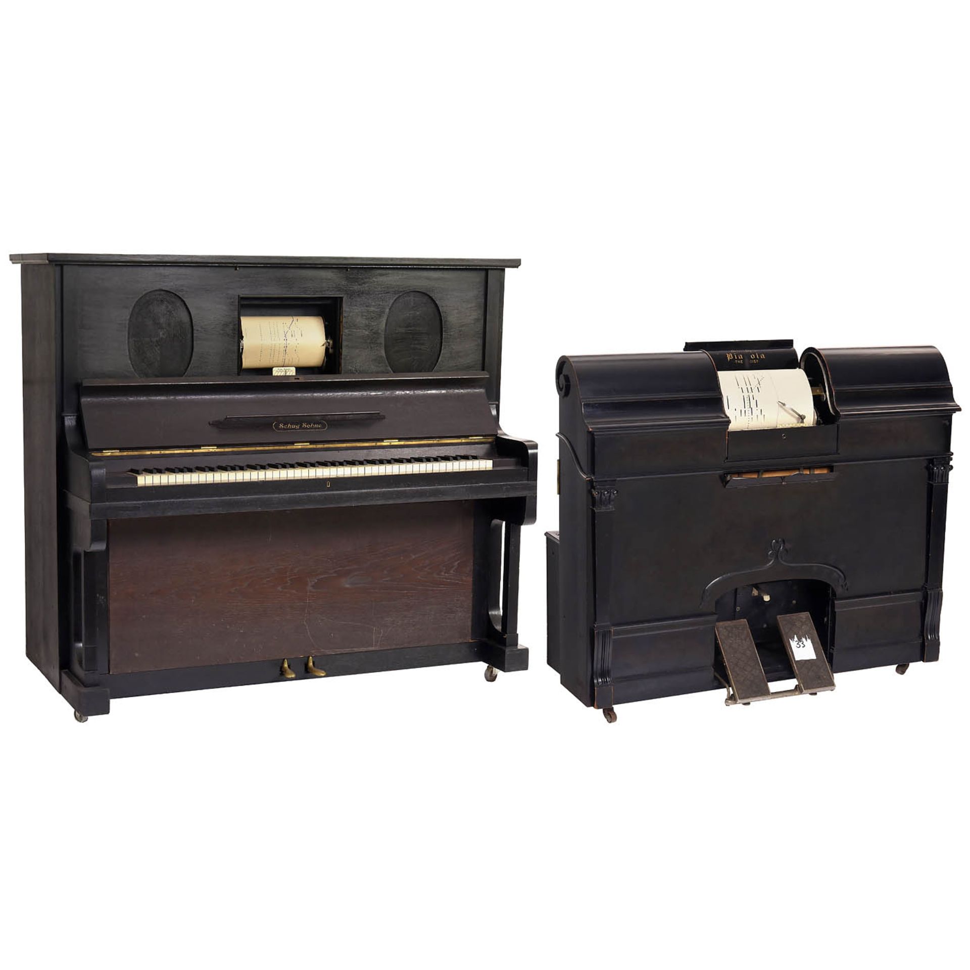 Electric Upright Piano, Piano Player and Music Rolls, c. 1920