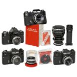 4 Assorted Icarex BM Cameras (Black) and 7 Lenses