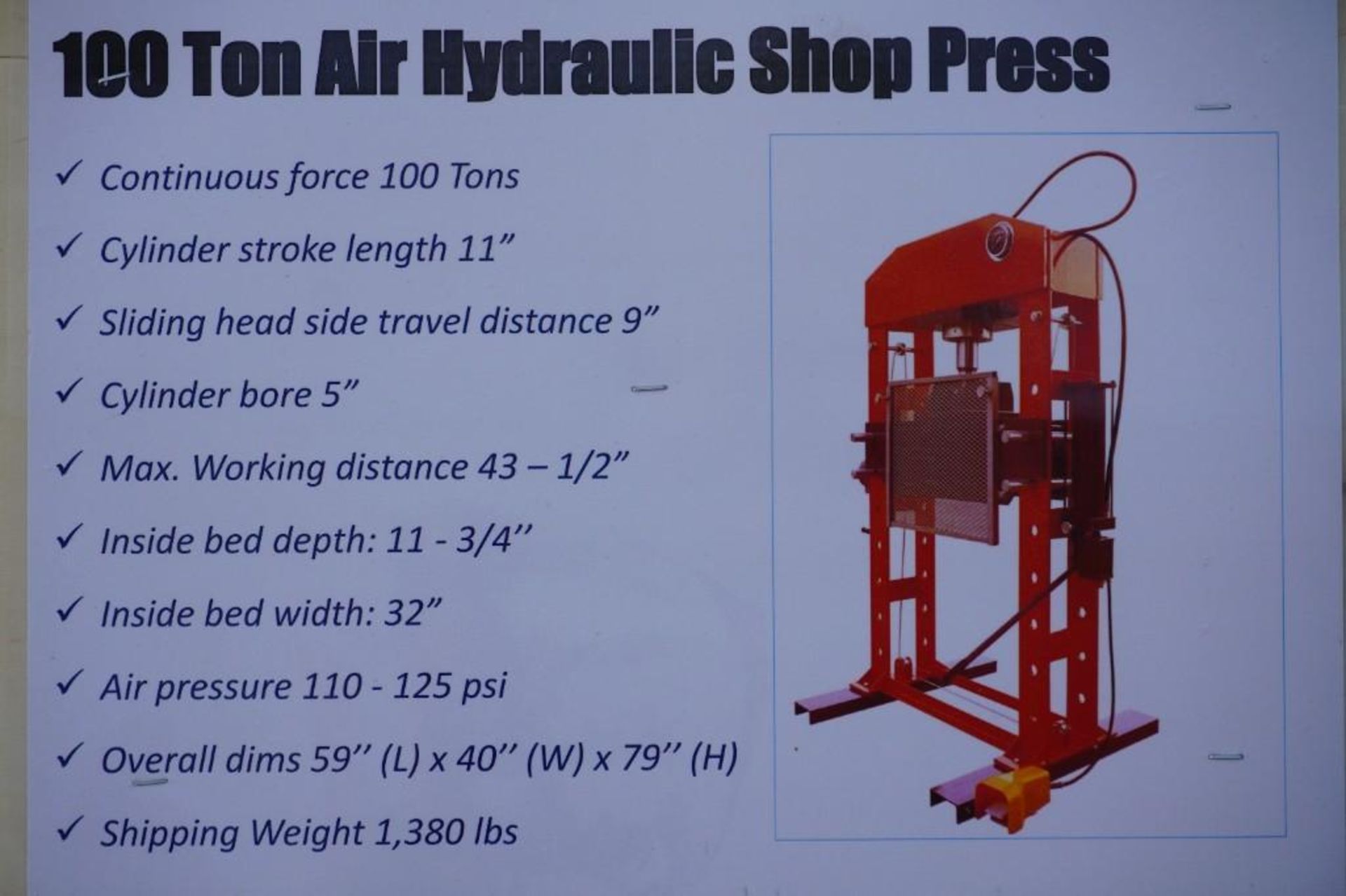 New 100 Ton Hydraulic Shop Press