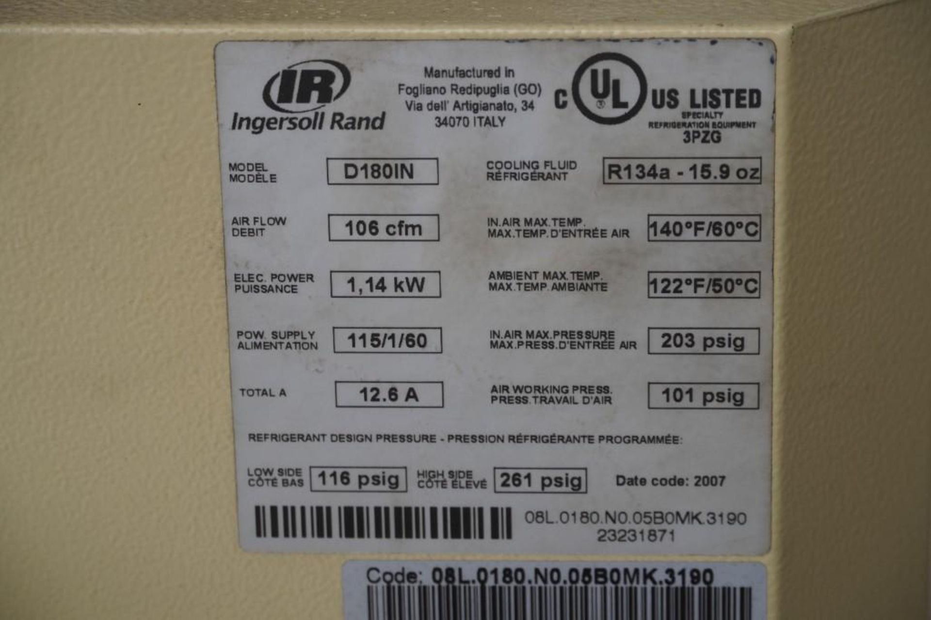 2007 Ingersoll Rand Refrigerant Air Dryer* - Image 4 of 11