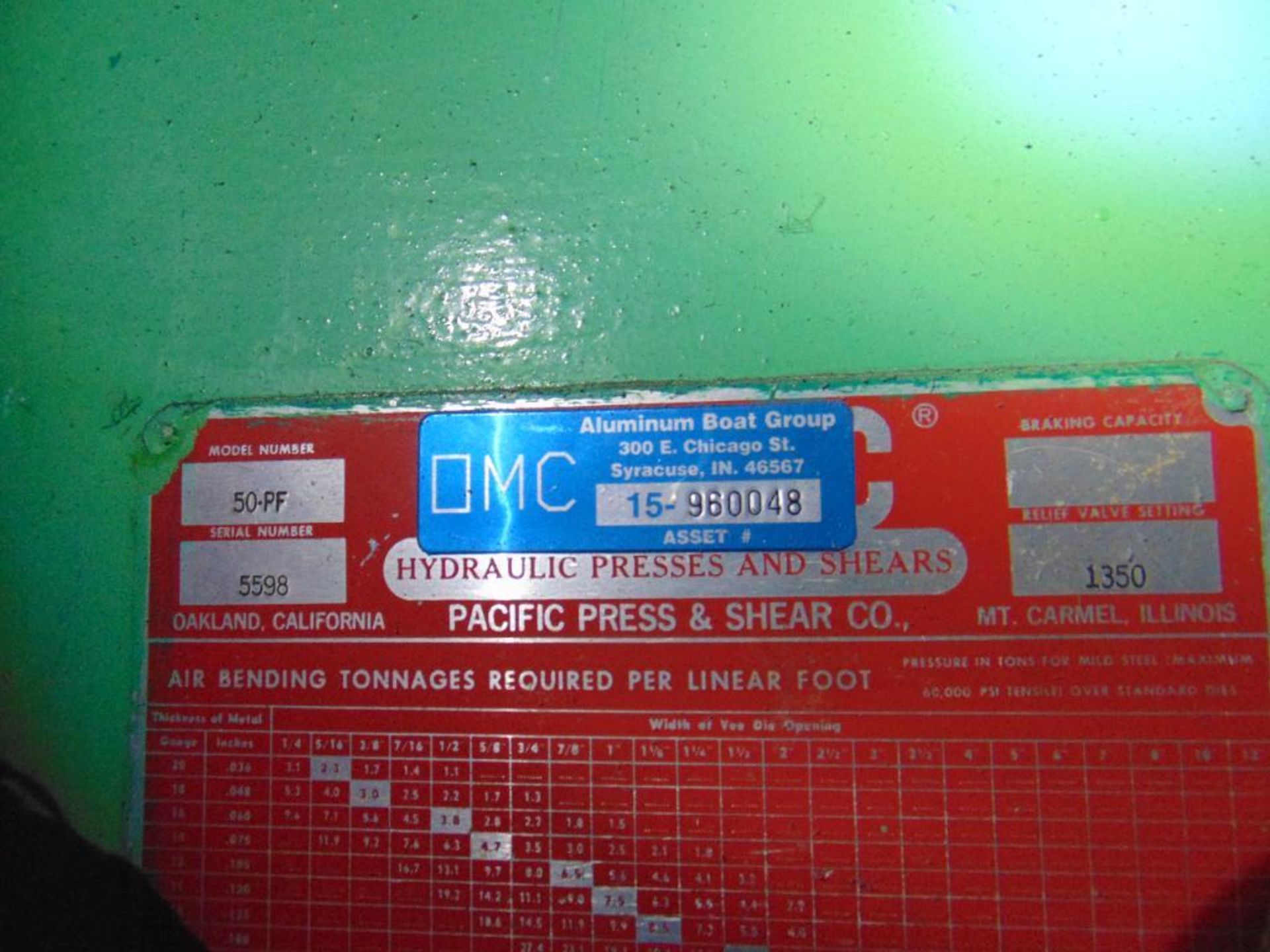 Pacific Model 50 PF Hydraulic Punch Press - Image 9 of 9