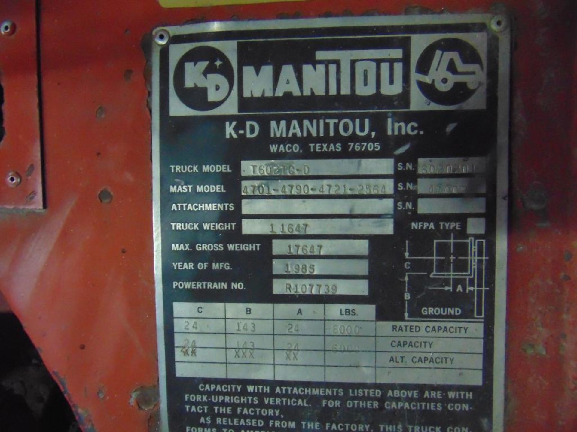 1985 Manitou T602TC-D All Terrain Forklift - Image 14 of 17