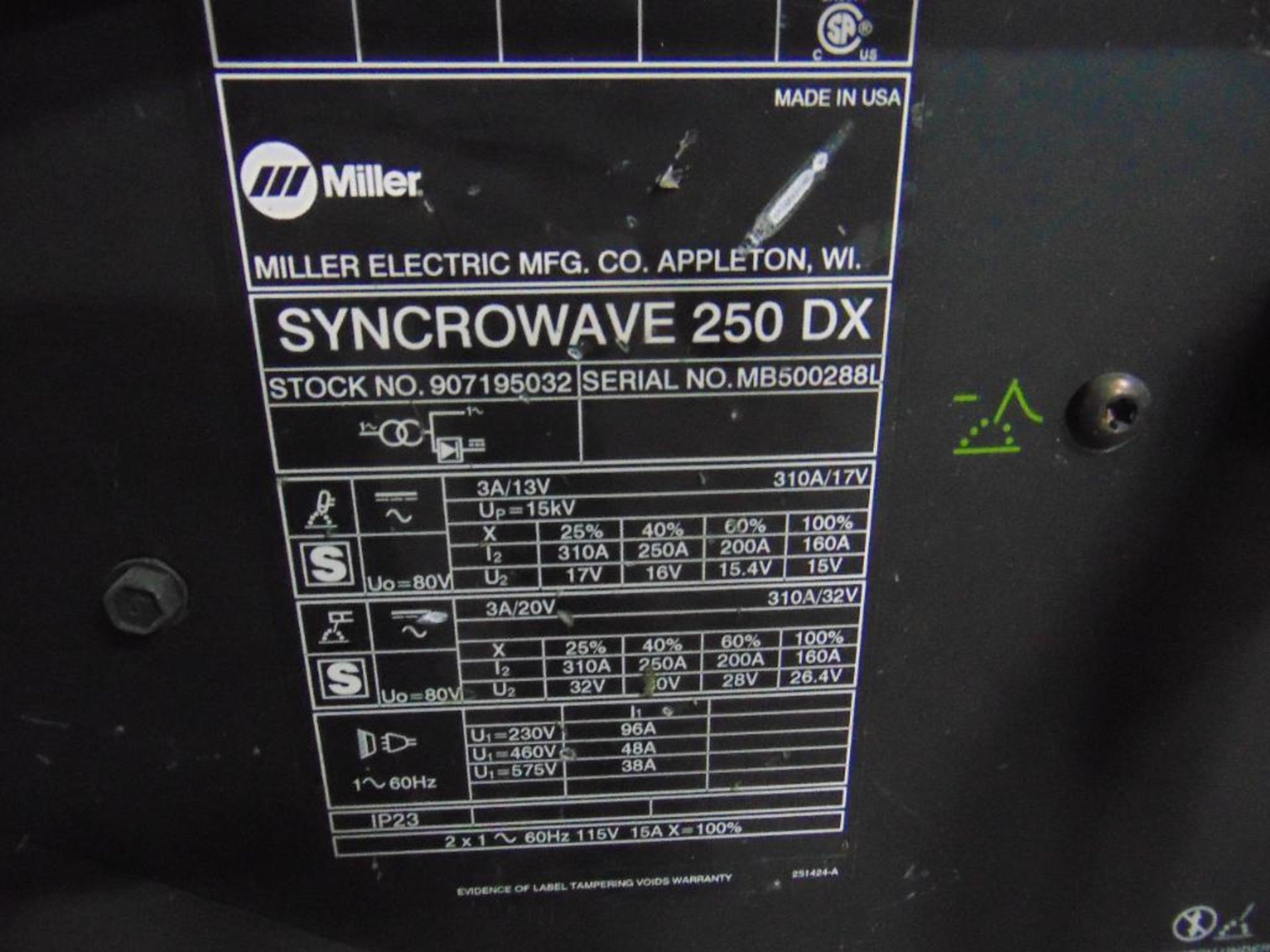 Miller Syncrowave 250 DX Tig Welder - Image 6 of 8