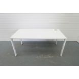 White Desk With Metal Legs and Adjustable Feet. 2 x Holes for Wires. Size 1600mm x 800mm x 730mm Hig