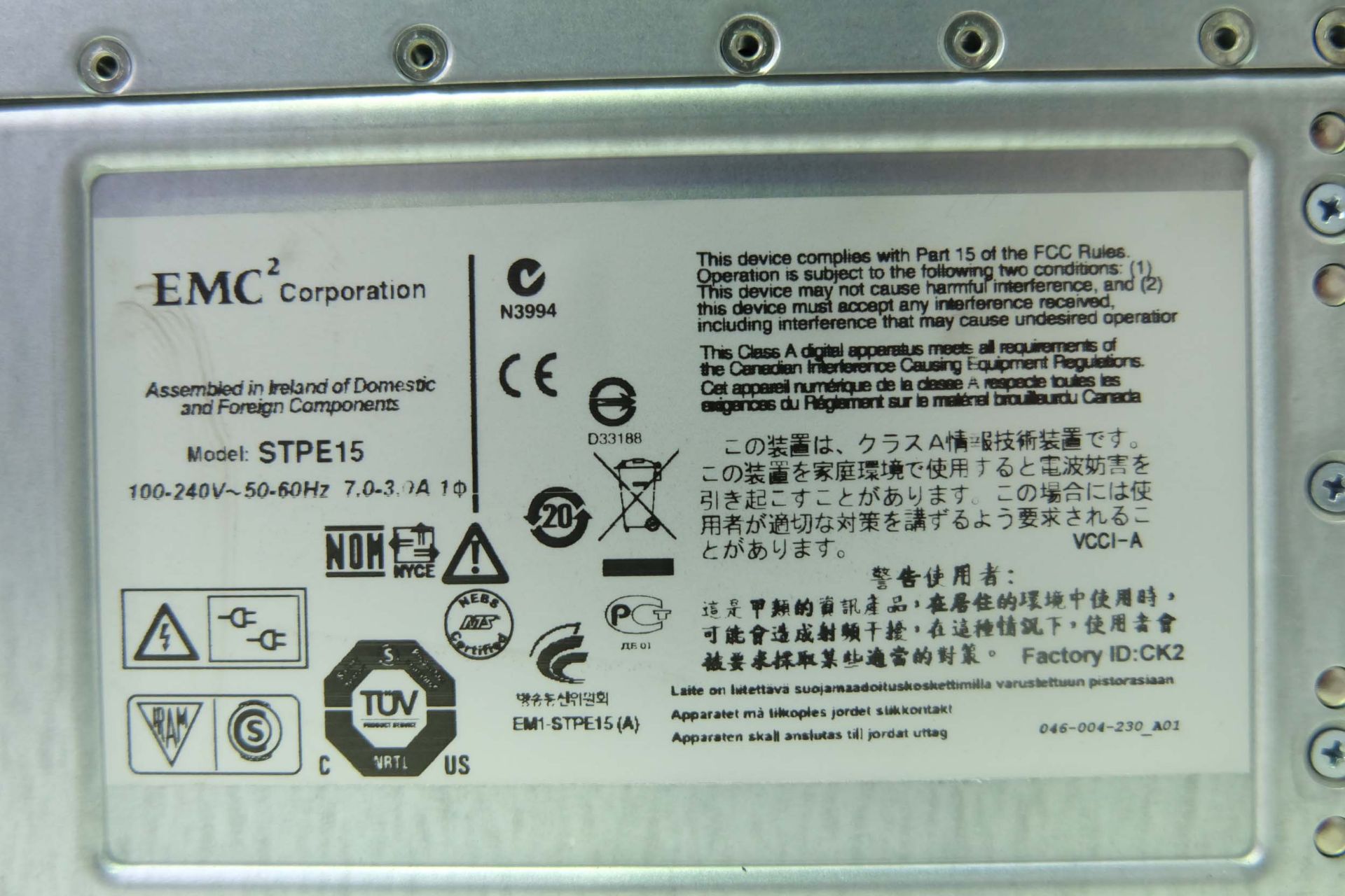 EMC2 Corp Model STPE 15 VNX 5500 SAN Rack Mountable 15 Bay Disk Array/Enclosure. (No HDD's). - Image 12 of 12