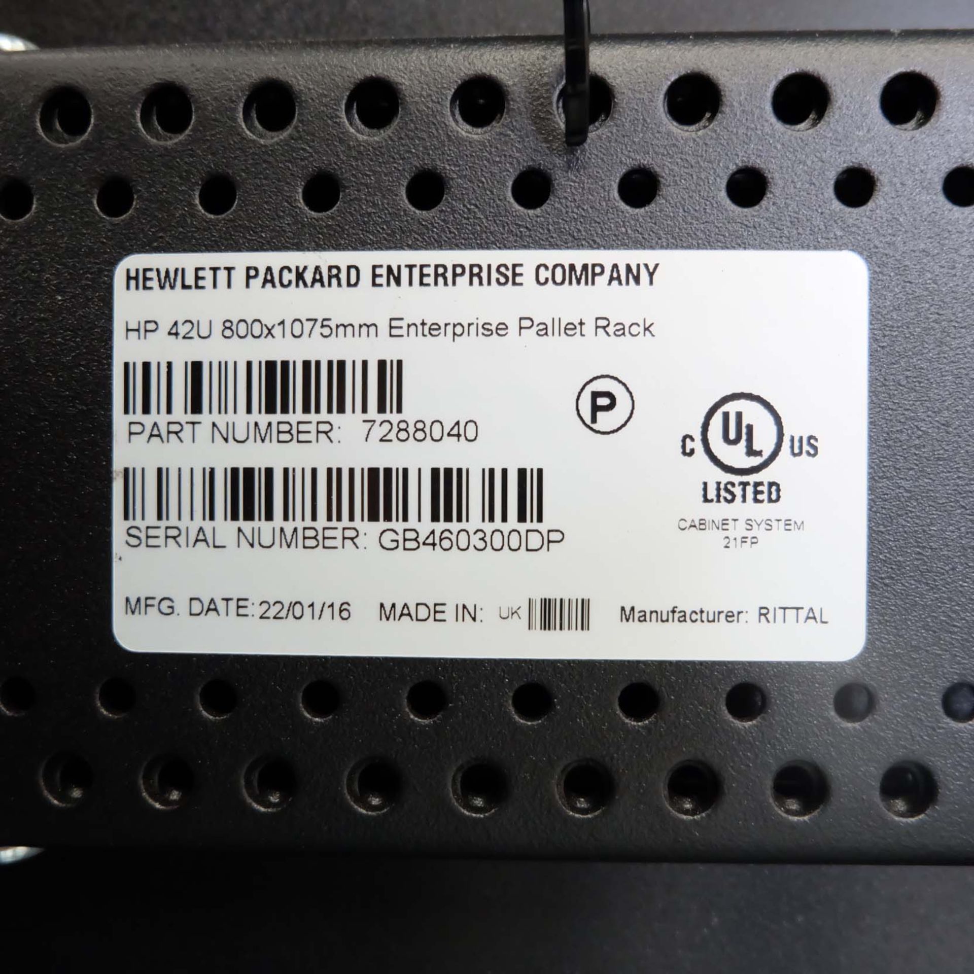 Hewlett Packard HP42U Enterprize Pallet Rack on Wheels. Size 800mm x 1075mm. Height 2000mm. Year 201 - Image 10 of 10