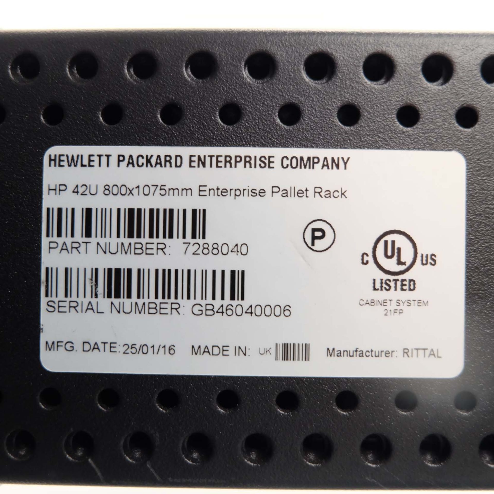 Hewlett Packard HP42U Enterprize Pallet Rack on Wheels. Size 800mm x 1075mm. Height 2000mm. Year 201 - Image 8 of 8