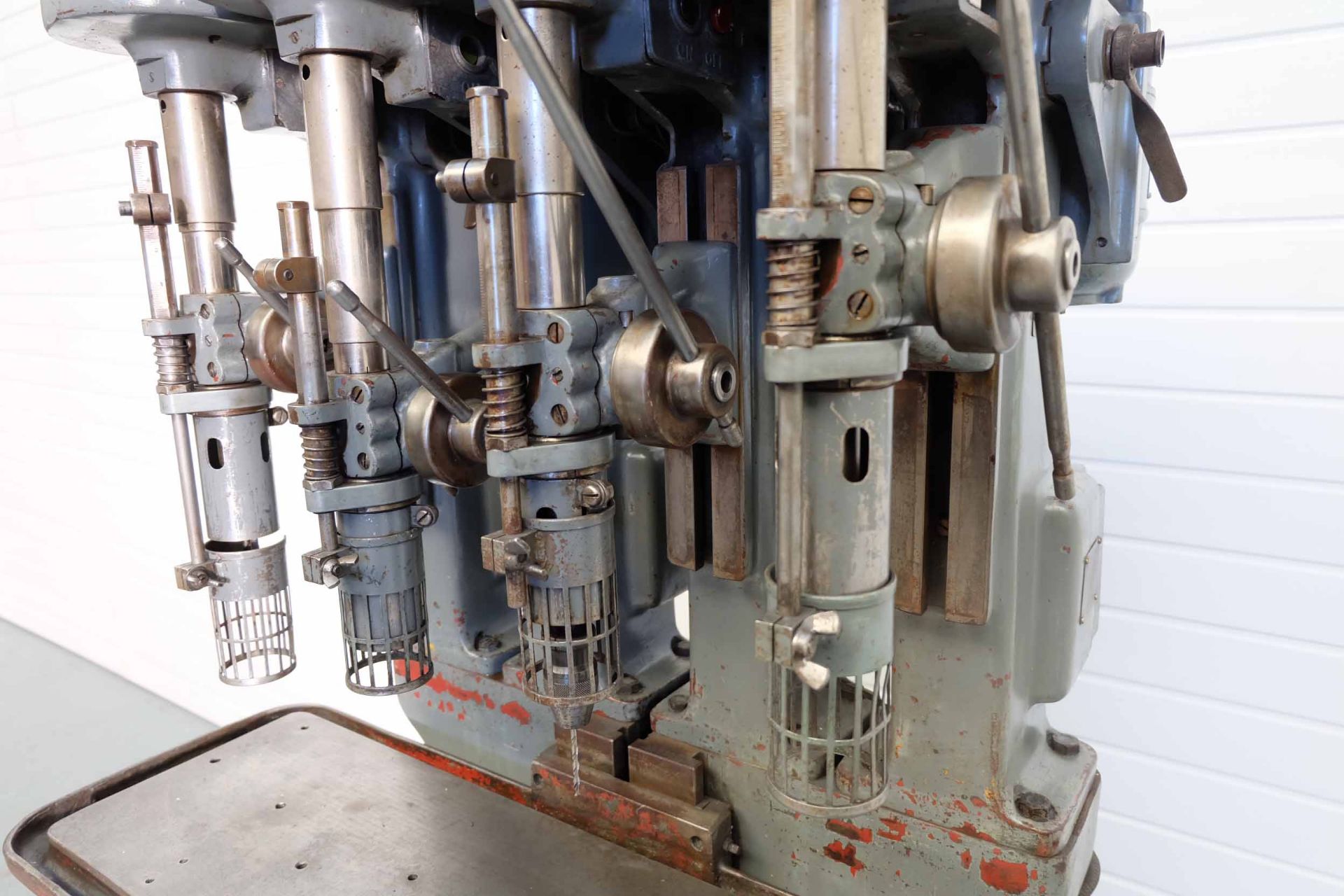 Pollard Corona Model 1EX 4 Spindle In-Line Drilling Machine. Table Size 33" x 10". Throat 7". Spindl - Image 6 of 11