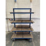 Heavy Duty Mobile Work Trolley. Steel Tube Construction With Wooden Shelving. Locking Wheels. Size: