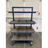 Heavy Duty Mobile Work Trolley. Steel Tube Construction With Wooden Shelving. Locking Wheels. Size: