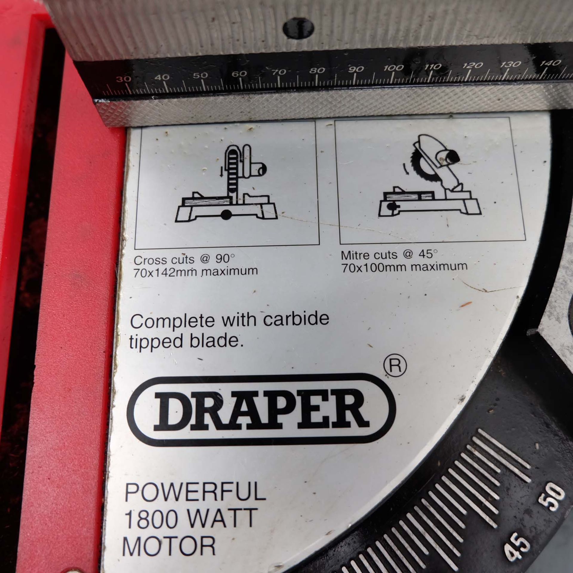 Draper Model MS250 Compound Mitre Saw. Maximum Cutting Capacity 70 x 142mm. Single Phase, 230V, 1800 - Image 6 of 8