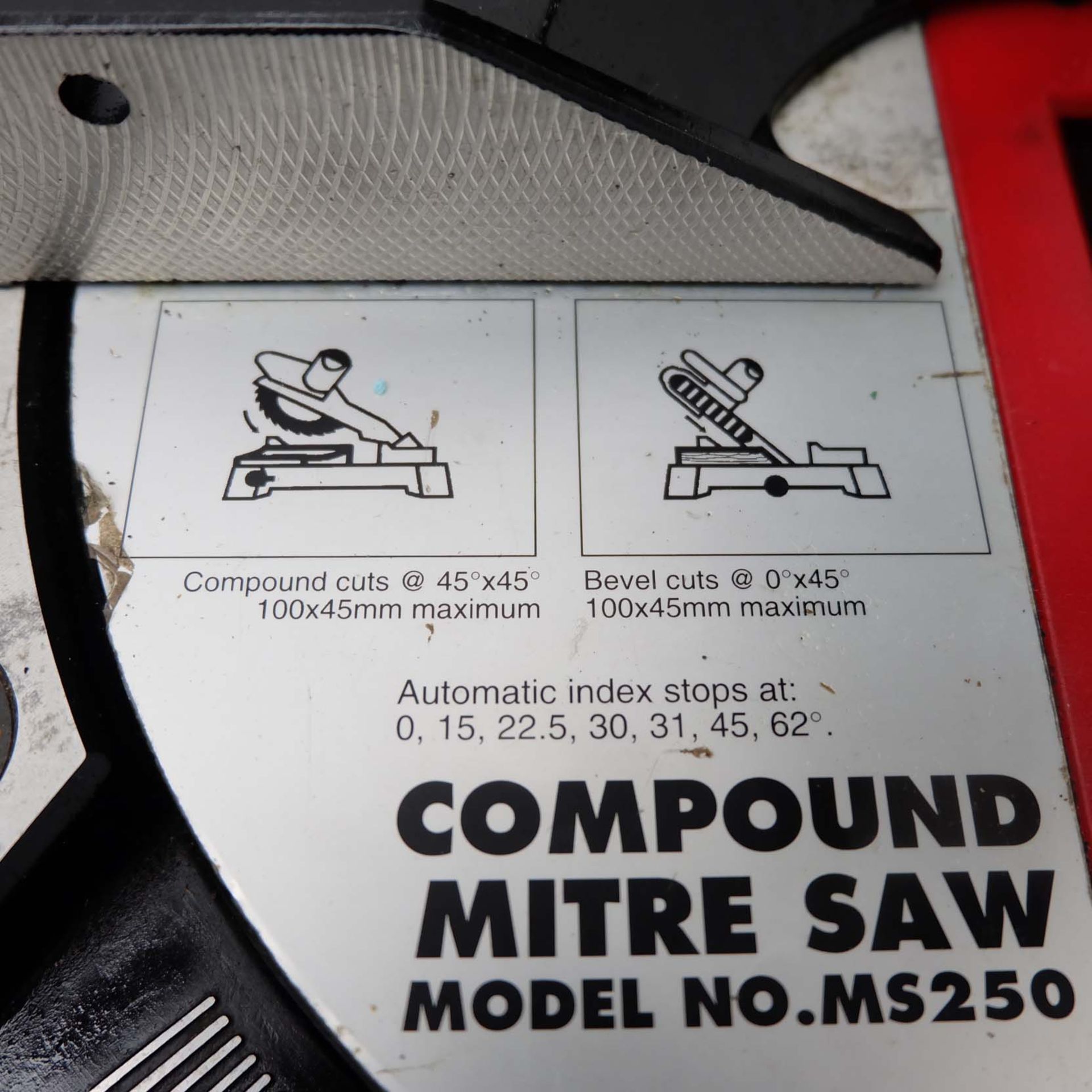 Draper Model MS250 Compound Mitre Saw. Maximum Cutting Capacity 70 x 142mm. Single Phase, 230V, 1800 - Image 5 of 8