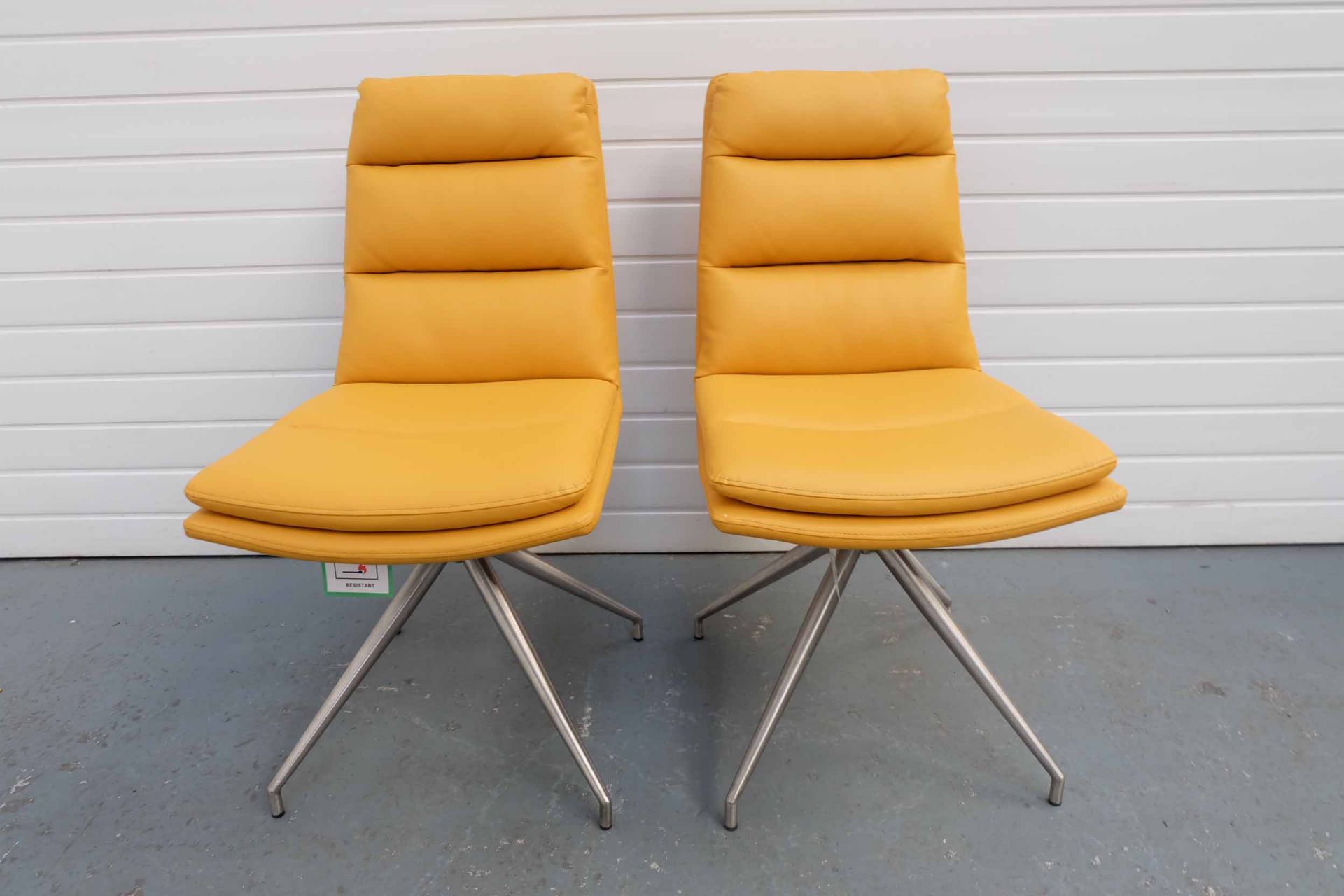 Pair of Furniture Link 'Nobo' Swivel Chairs. Faux Leather Ochre Seat on Brushed Steel Legs.
