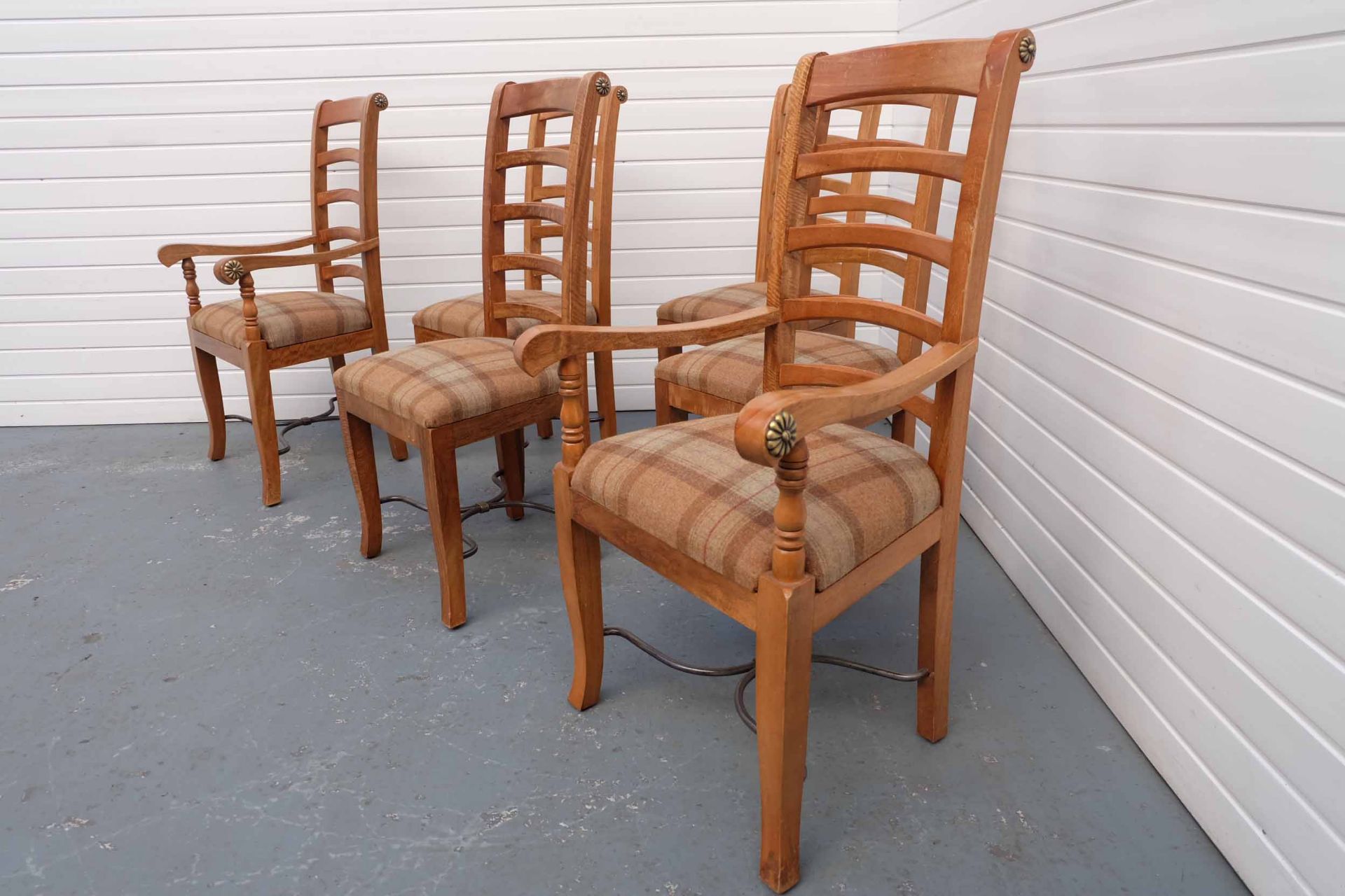 Set of 6 Mango Wood Dining Chairs With Upholstered Seats. Upholstered in Original Harris Tweed. - Image 4 of 7