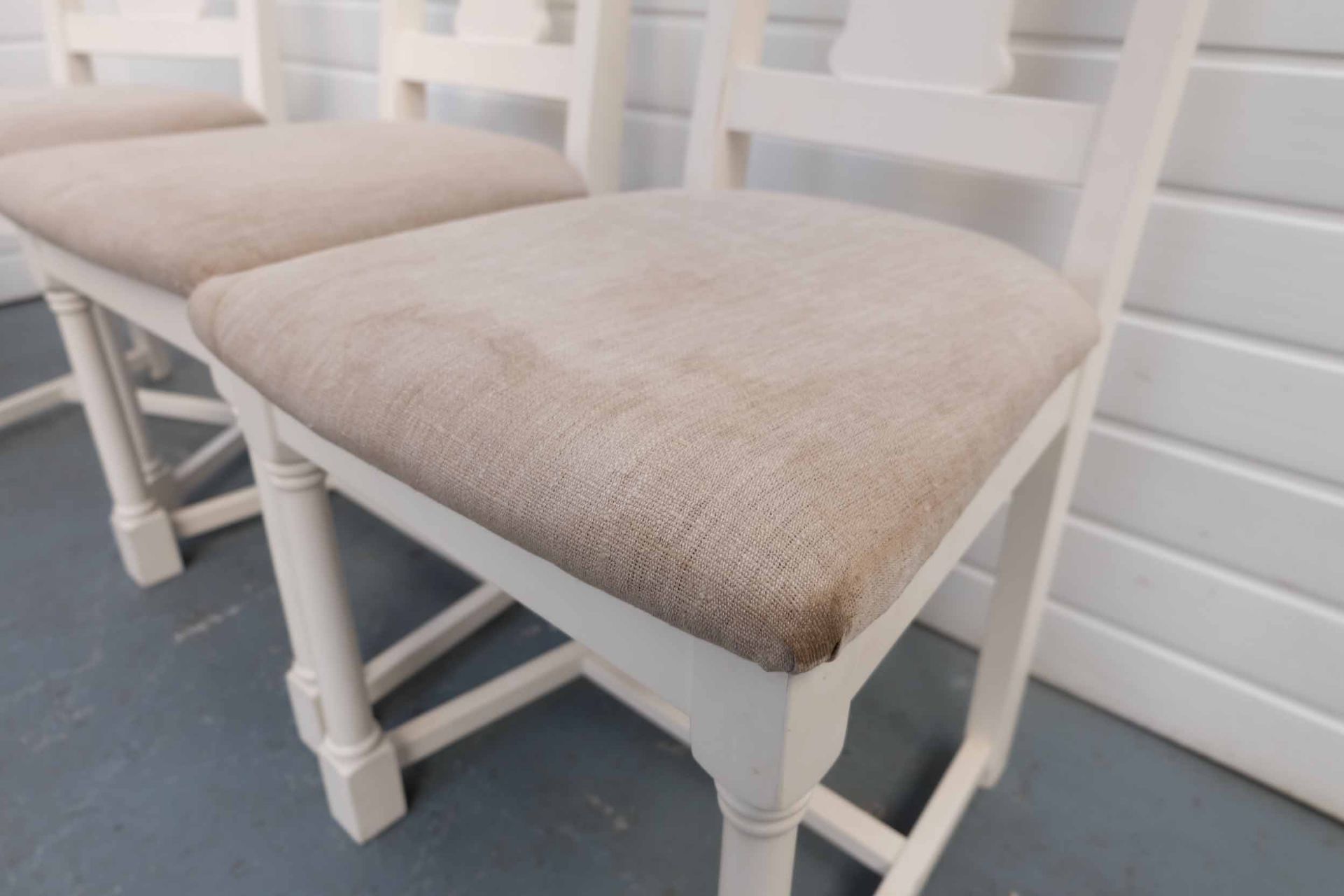 Set of 5 White Wooden Dining Chairs With Upholstered Seats. - Image 6 of 8