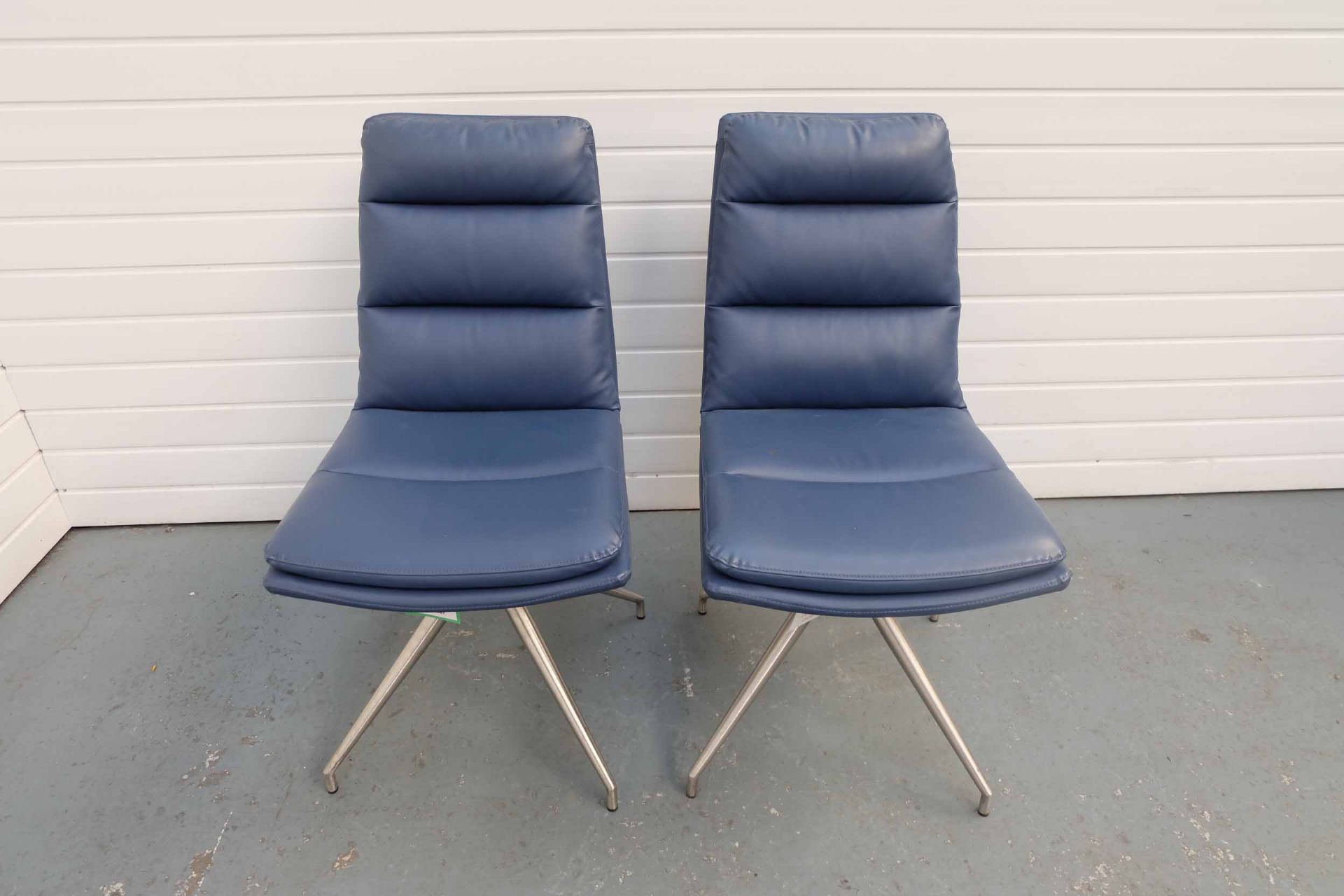 Pair of Furniture Link 'Nobo' Swivel Chairs. Faux Leather Blue Seat on Brushed Steel Legs.