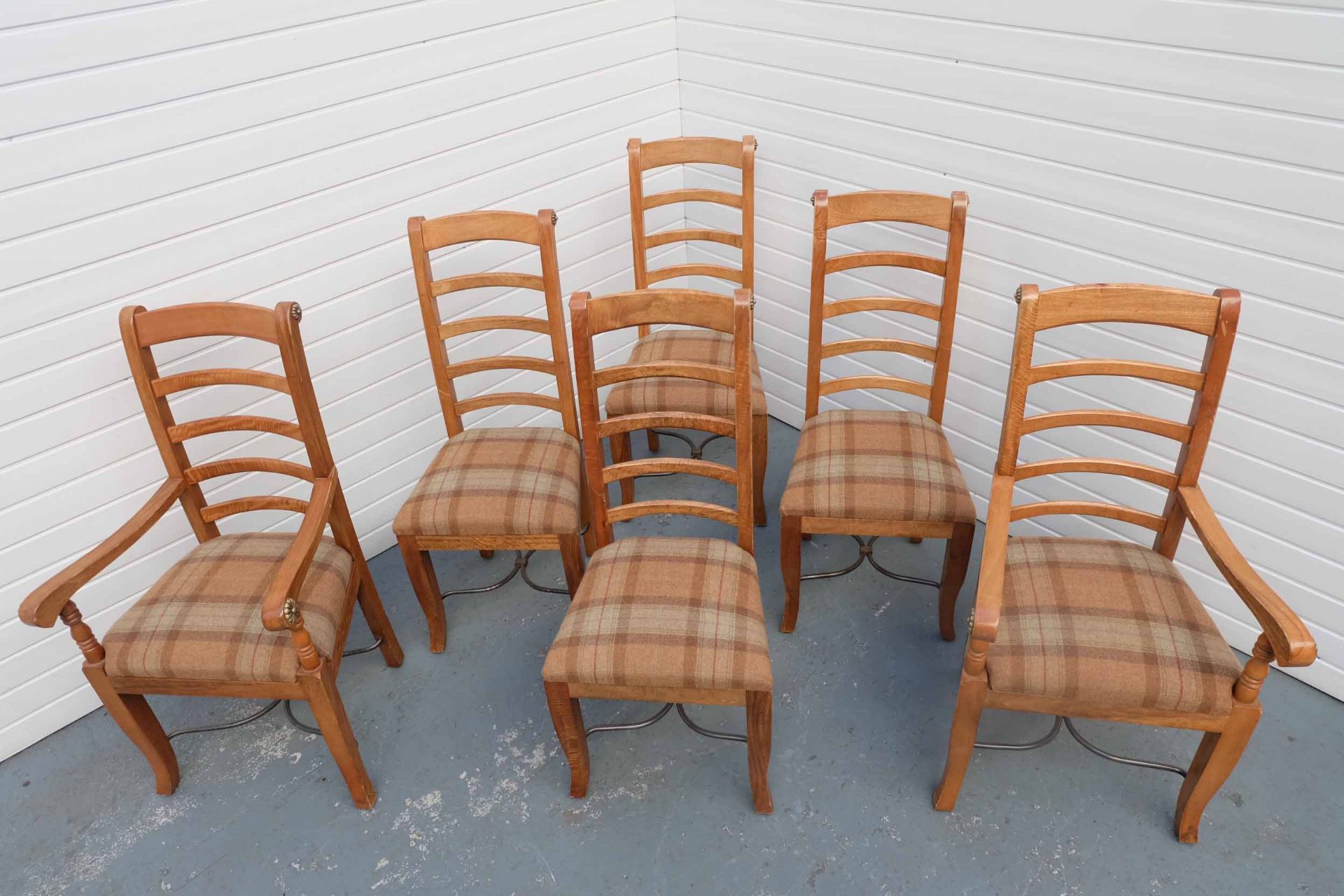 Set of 6 Mango Wood Dining Chairs With Upholstered Seats. Upholstered in Original Harris Tweed. - Image 3 of 7