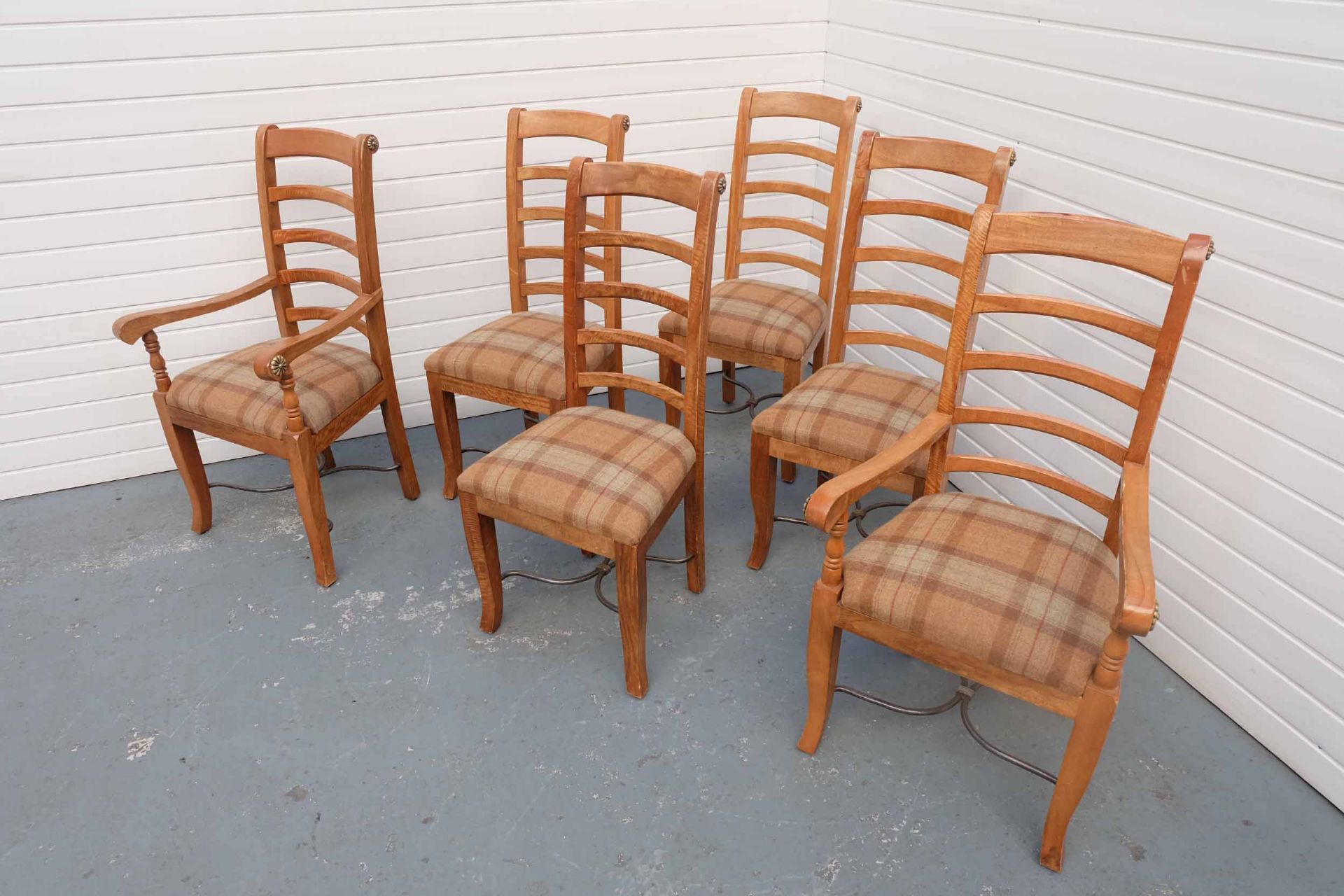 Set of 6 Mango Wood Dining Chairs With Upholstered Seats. Upholstered in Original Harris Tweed. - Image 2 of 7