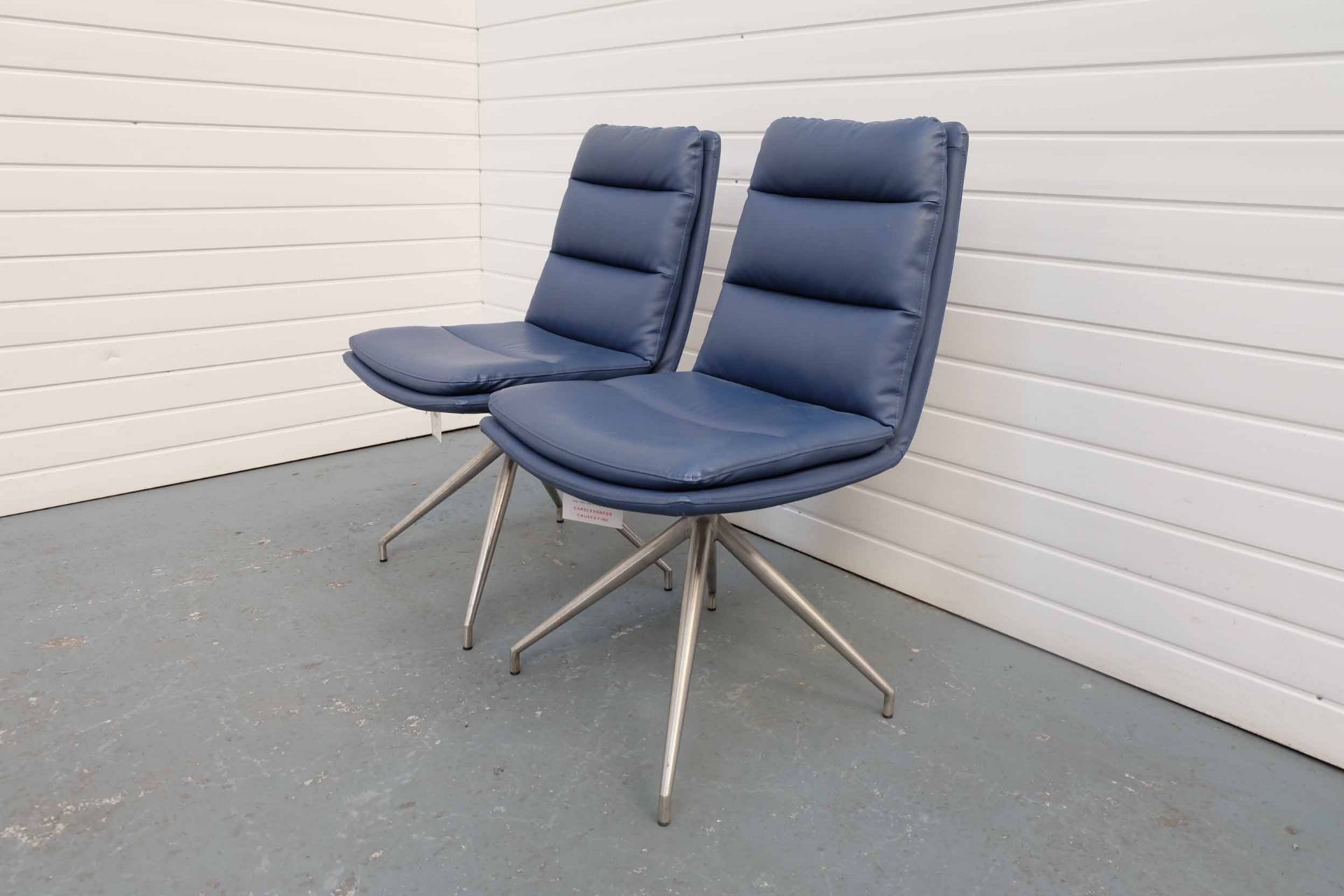 Pair of Furniture Link 'Nobo' Swivel Chairs. Faux Leather Blue Seat on Brushed Steel Legs. - Image 2 of 3