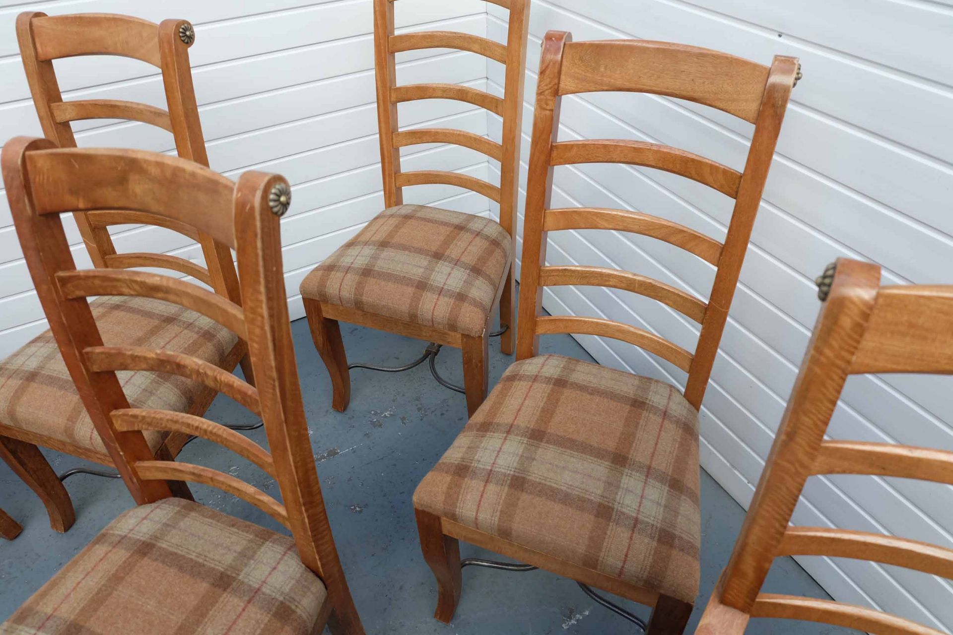 Set of 6 Mango Wood Dining Chairs With Upholstered Seats. Upholstered in Original Harris Tweed. - Image 5 of 7
