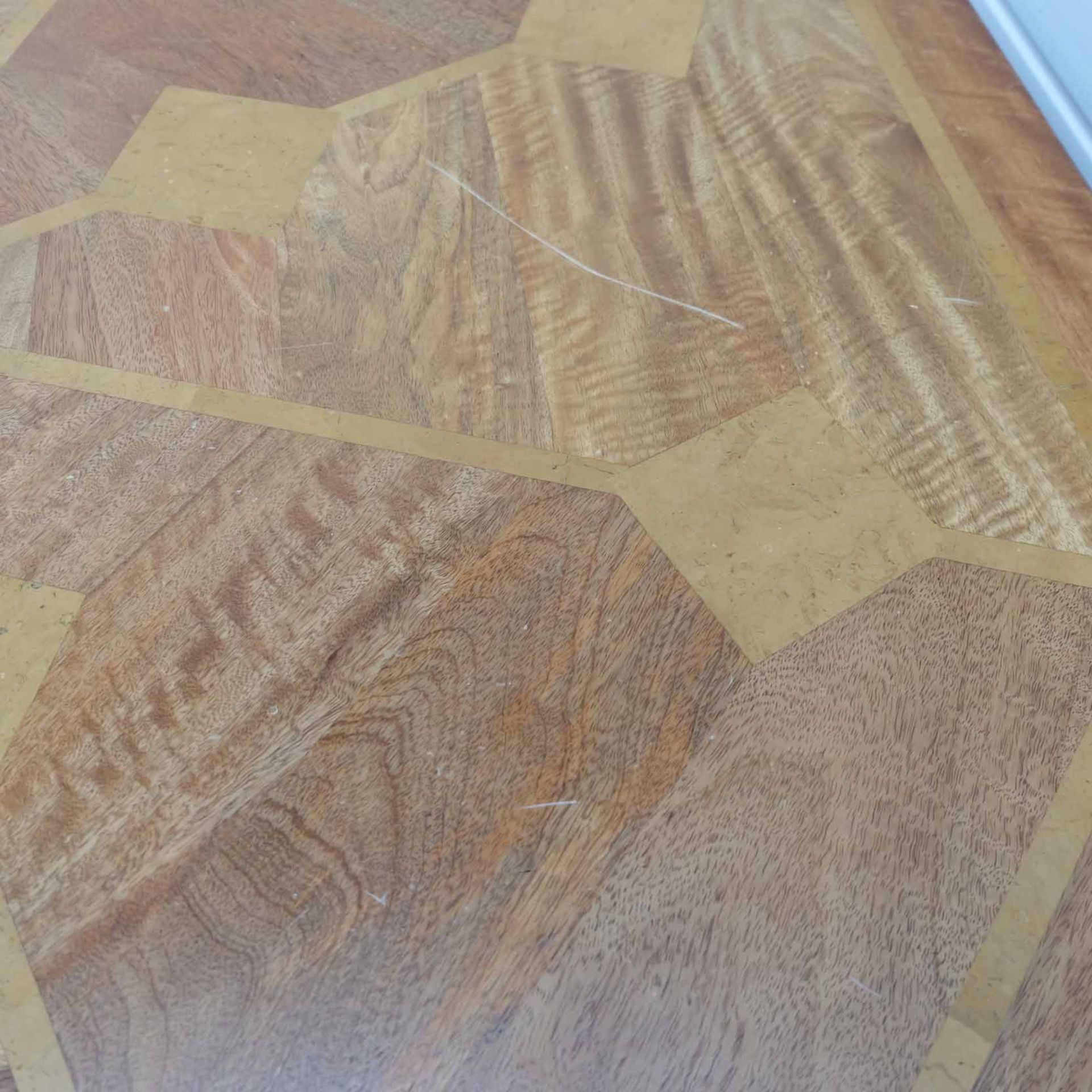 Mango Wood Vintage Marble Inlaid Walnut Octaganol Table. - Image 5 of 5